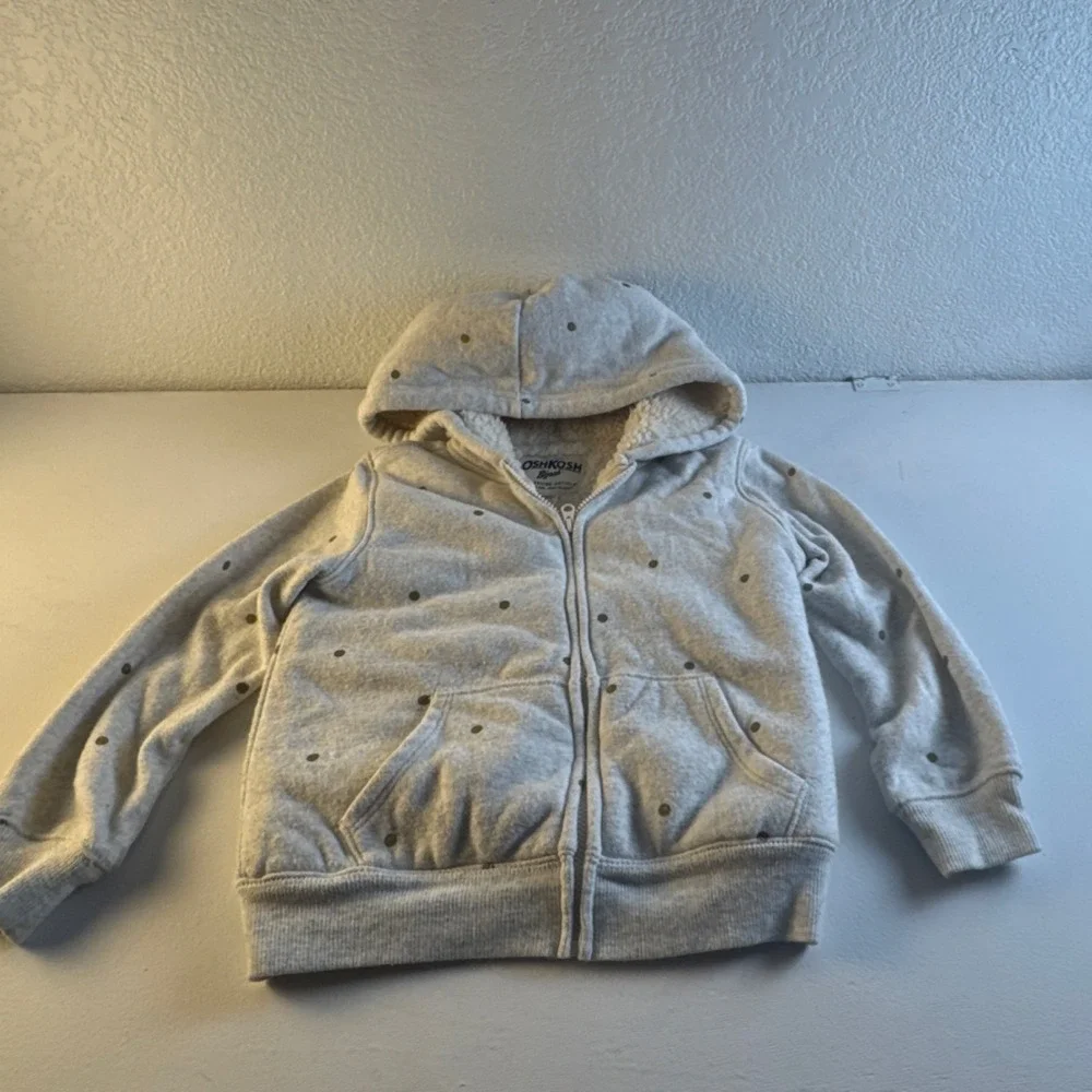 OshKosh B'gosh Gray Polka Dot Hooded Fleece-Lined Zip Jacket 4T 20598910